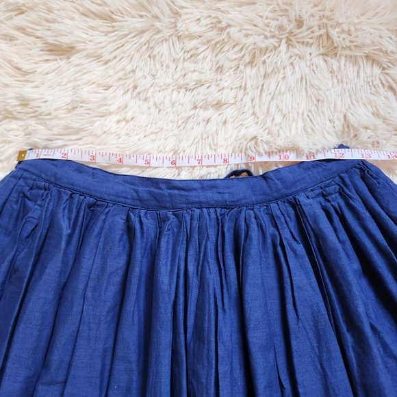 Topshop Blue Cotton Pleated A-Line Mini Skirt with Bow Tie Back - Size 4 - Picture 3 of 9